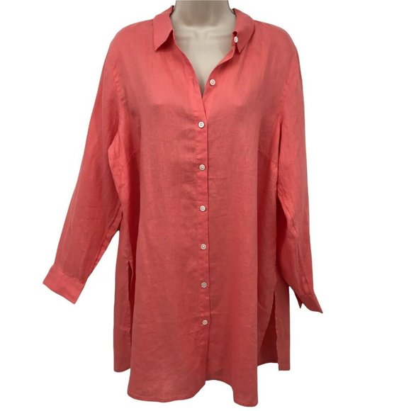 J. Jill Womens Petite 100% Linen Front Button Shrimp Tunic Blouse Top Choose SZ - Picture 1 of 8